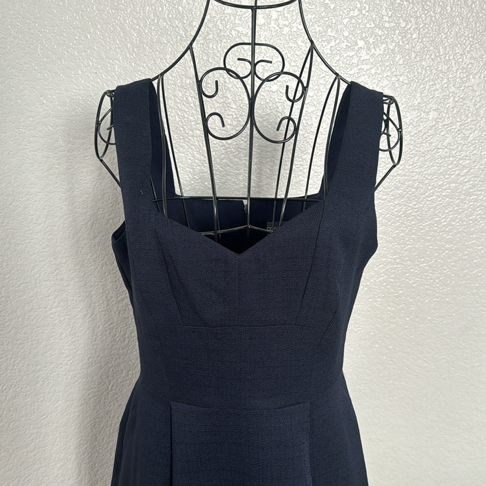 Donna Ricco Navy Blue Sleeveless Rosette Trimmed Dress - Picture 3 of 7